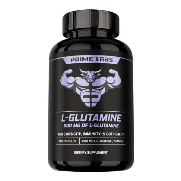 Frente del frasco de L-Glutamina 600 mg