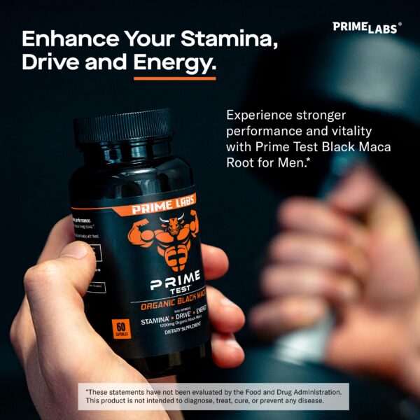 Etiqueta del frasco Prime Labs Maca Negra Orgánica