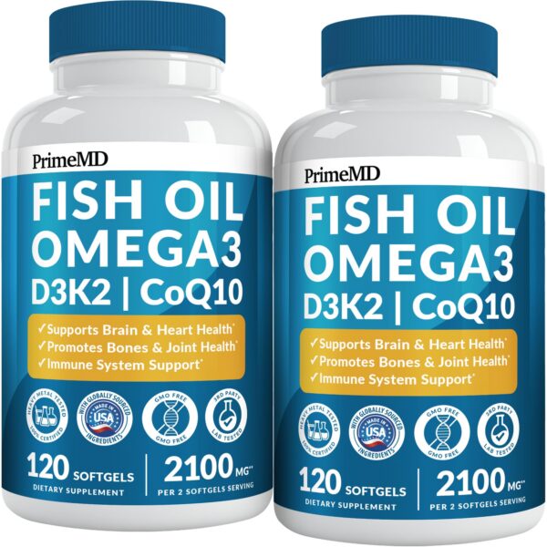 Frasco PrimeMD Omega-3 con sabor limón