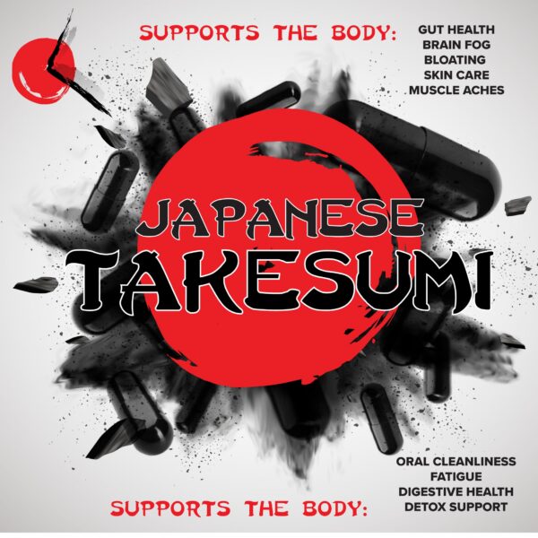 Primer plano de cápsulas de carbón activado Takesumi 2500mg