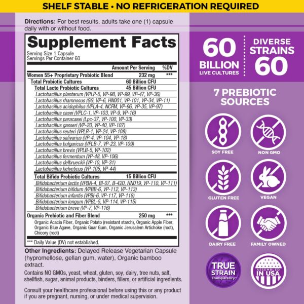 Probiótico Vital Flora mujeres mayores 55 con prebióticos orgánicos