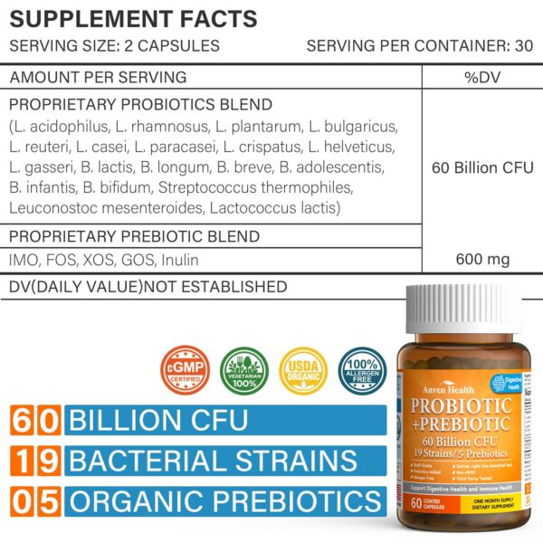 Probióticos 60 mil millones UFC 19 cepas suplemento A