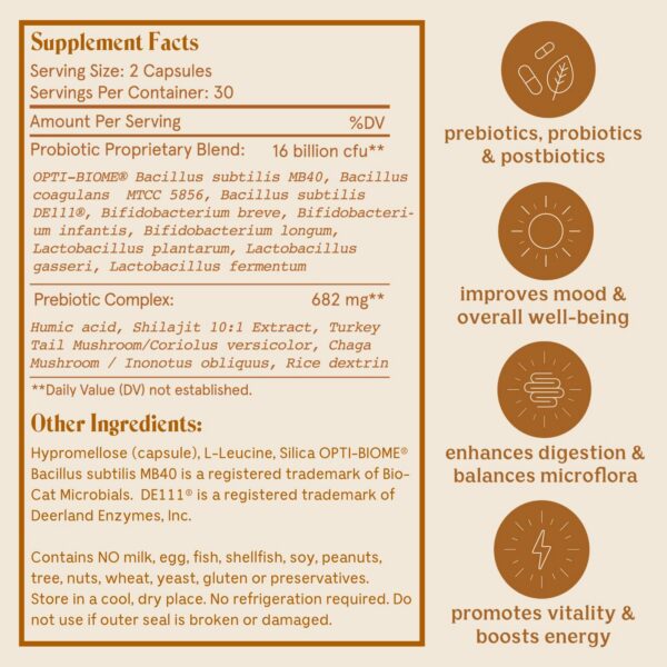 Probióticos para digestión con setas turkey tail y prebióticos