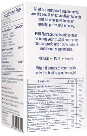 Probióticos para mujer PUR Nutraceuticals 60 cápsulas vista lateral