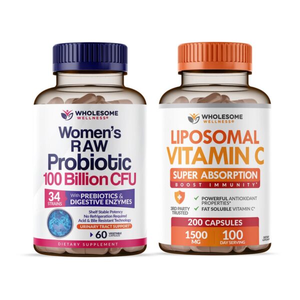 Version 1.0.0 Probióticos para mujeres Wholesome Wellness frasco y cápsulas