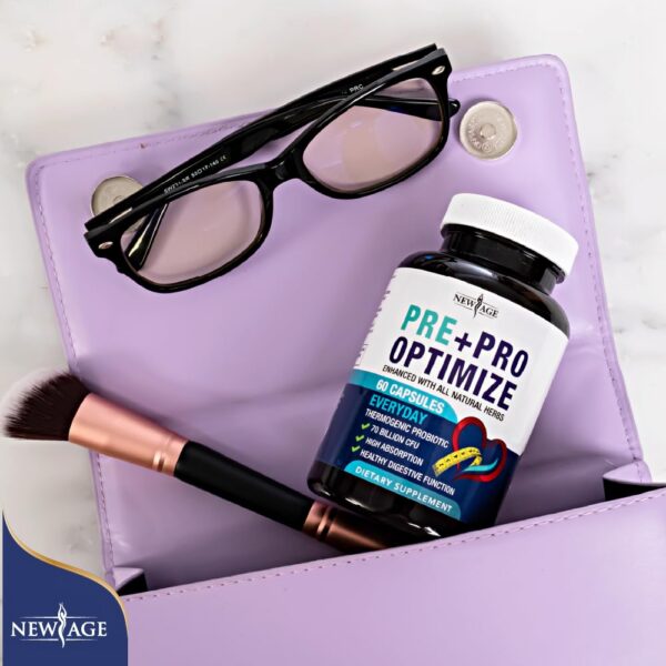 Frasco suplemento probióticos NEW AGE Pro Optimiza 60 cápsulas