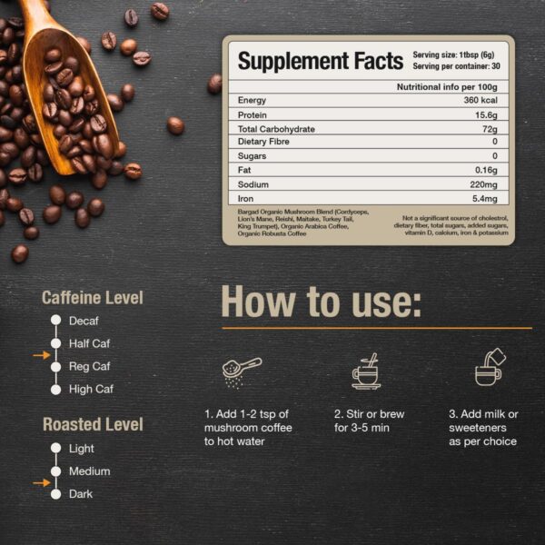 Producto BARGAD café instantáneo con hongos adaptógenos 30 porciones