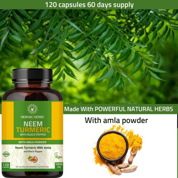 Frasco suplemento natural cápsulas de Neem y Cúrcuma Hebhac Herbs