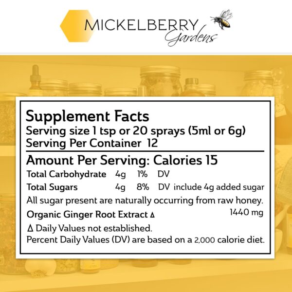 Producto Mickelberry Gardens spray tónico miel y jengibre
