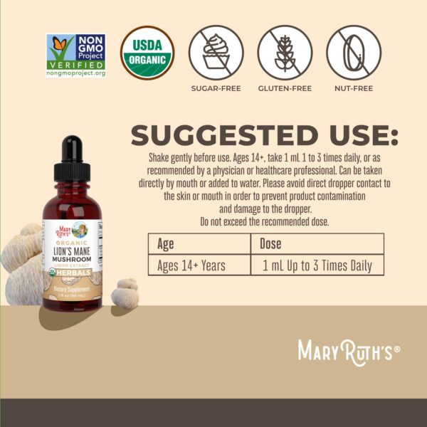 Producto natural MaryRuth Organics Melena de León para salud cerebral