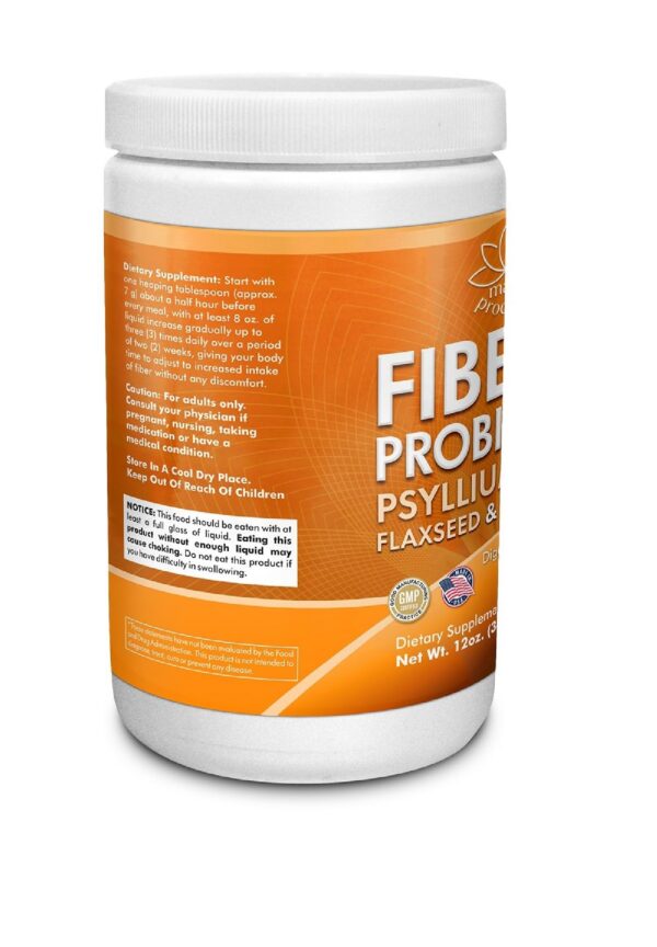 Producto en polvo fibra y probióticos con psyllium y linaza