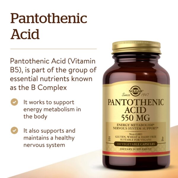 Producto Solgar vitamina B5 ácidos pantoténico envase superior