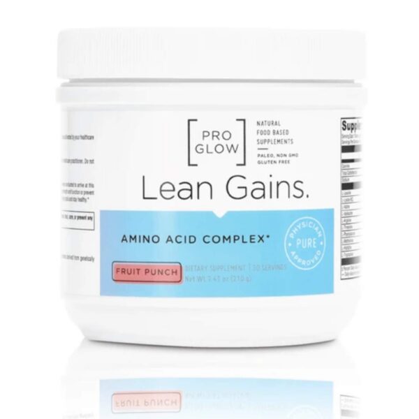 Version 1.0.0 ProGlow Lean Gains suplemento aminoácidos sabor fruit punch para mujeres