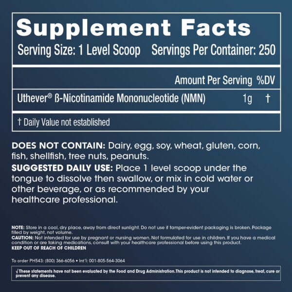 Frasco NMN Pro Powder y etiqueta