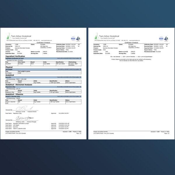Detalle del envase de quercetina y bromelina