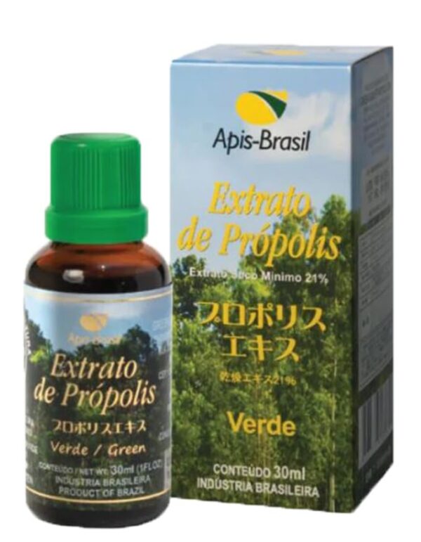 Propóleo verde brasileño frasco y etiqueta