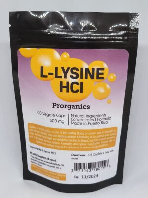 Version 1.0.0 Frasco de Prorganics L-Lisina HCl tabletas