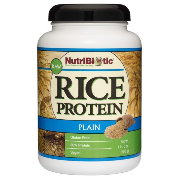 Envase de proteína de arroz NutriBiotic 600g para dieta keto