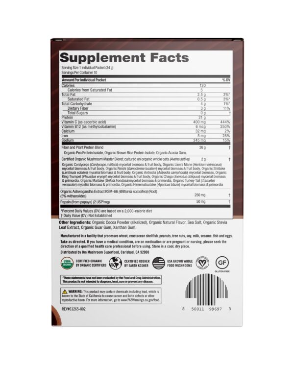Version 1.0.0 Proteína vegetal cremosa de chocolate OM Mushroom Superfood