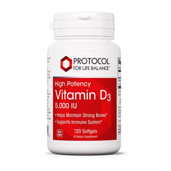 PROTOCOL FOR LIFE BALANCE vitamina d3 5000 ui 120 cápsulas blandas botella frontal