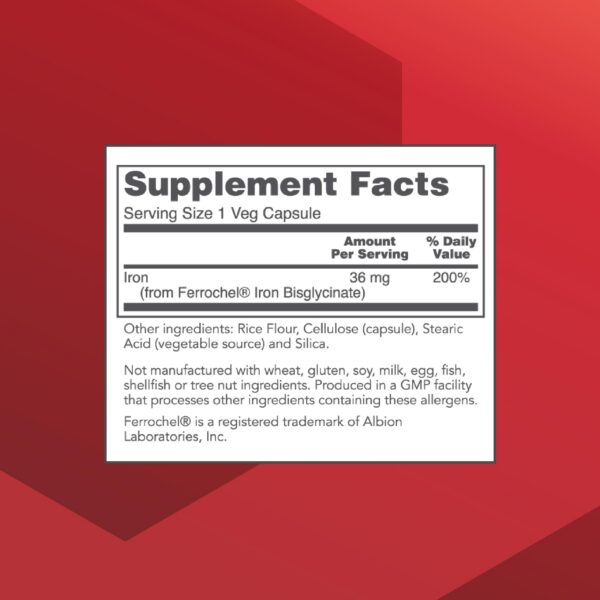 Cápsulas de hierro bisglicinato de 36 mg