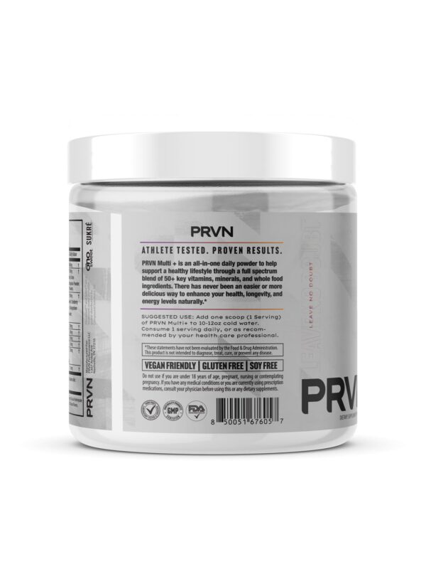 Version 1.0.0 Detalle del contenido y beneficios de PRVN Multi+ greens en polvo tropical