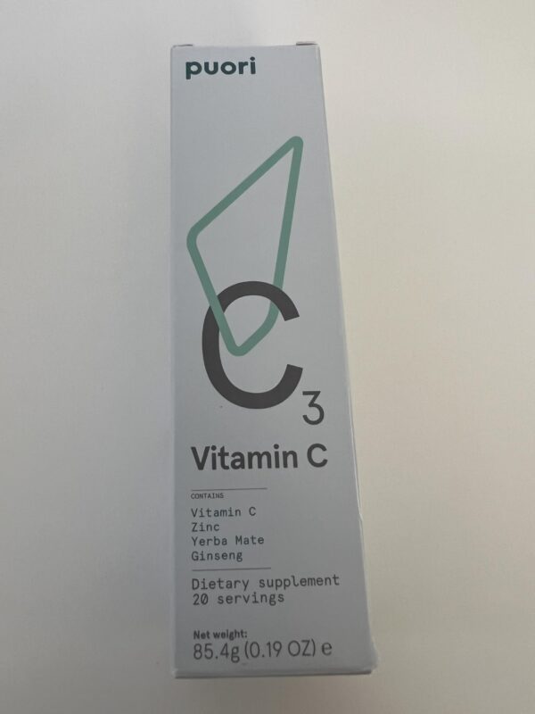 Frasco Puori C3 con etiqueta lateral