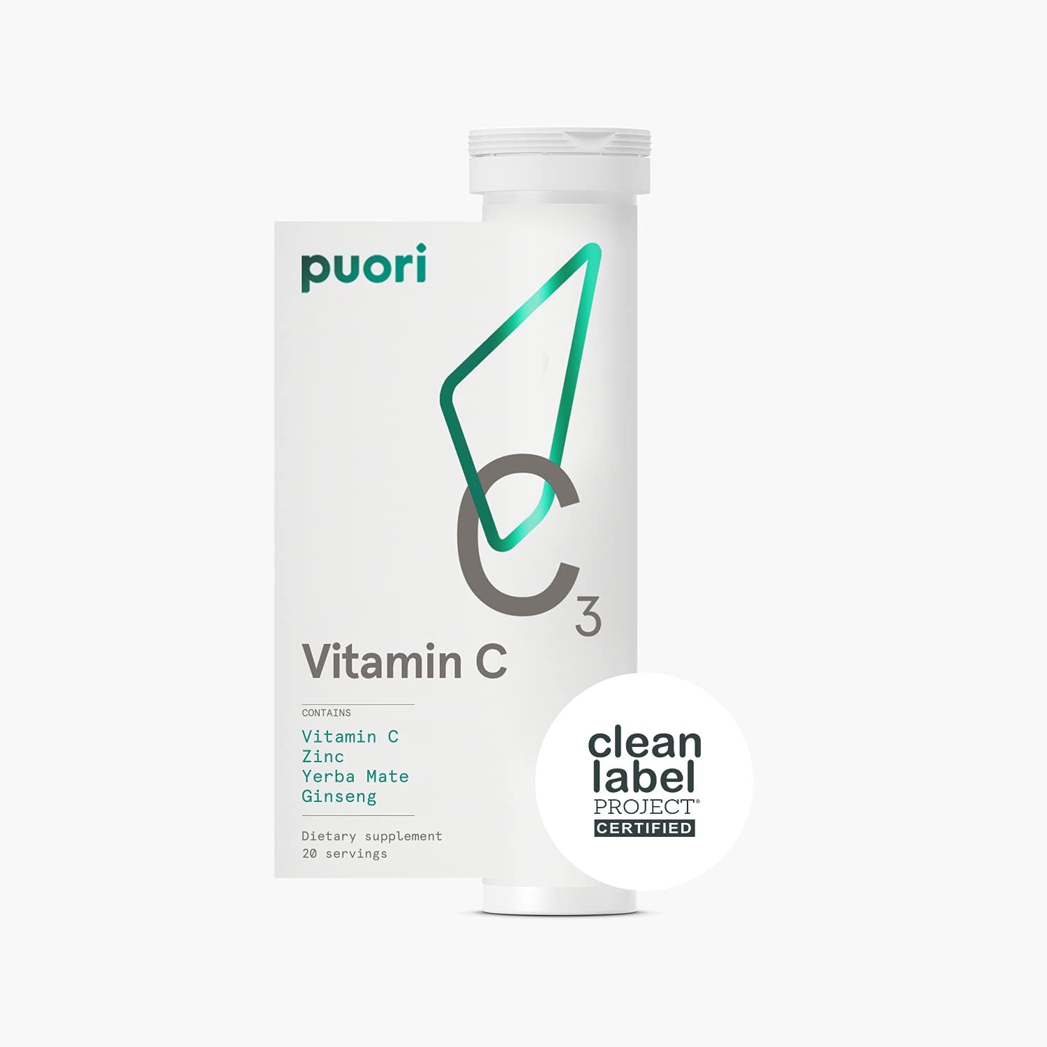 Puori Vitamin C with Zinc, Yerba Mate and Ginseng