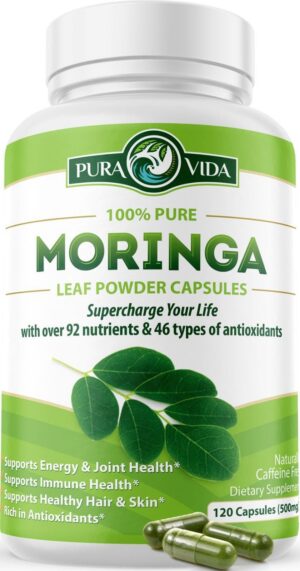 Botella de cápsulas PURA VIDA MORINGA orgánicas 120 unidades