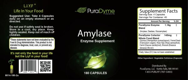 Version 1.0.0 Etiqueta de Puradyme Amilasa