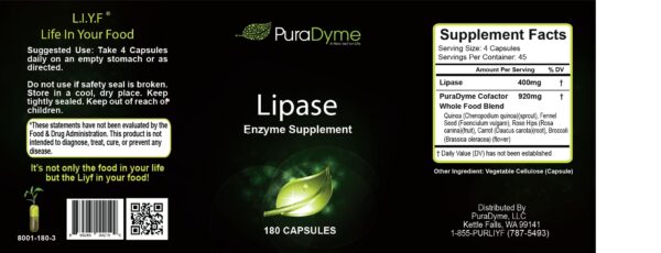 Etiqueta del envase PuraDyme Lipasa