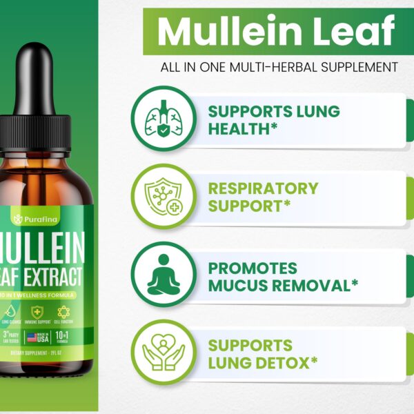 Etiqueta gotas Mullein salud respiratoria Purafina