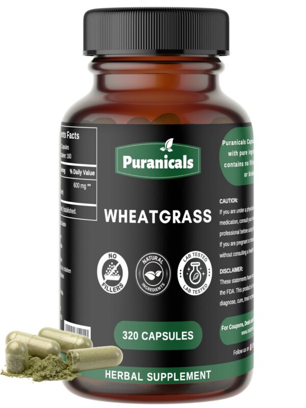 Frasco Puranicals Hierba de Trigo 320 cápsulas sin gluten