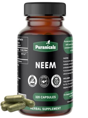 Version 1.0.0 Envase frontal Puranicals Neem 320 cápsulas suplemento herbal