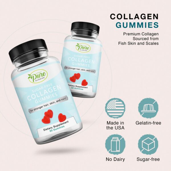 Frasco de gominolas de colágeno con etiqueta tropical