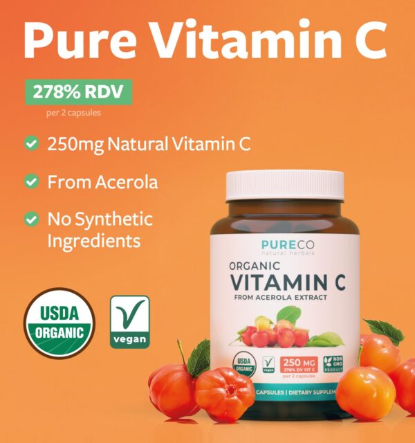 Etiqueta del frasco PURE CO Vitamina C orgánica