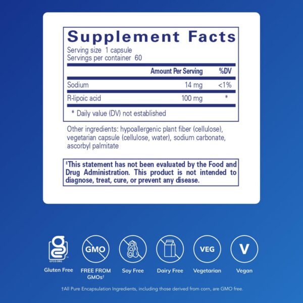 Version 1.0.0 Etiqueta posterior de ácido r-lipoico estabilizado