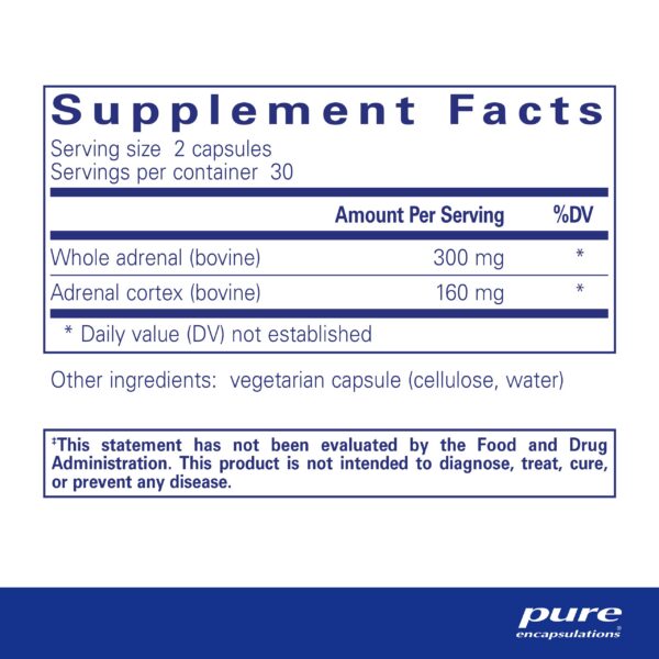 Version 1.0.0 Etiqueta trasera de Pure Encapsulations Adrenal