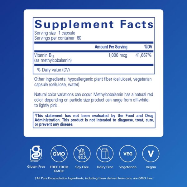 Etiqueta frontal Pure Encapsulations B12 methylcobalamin