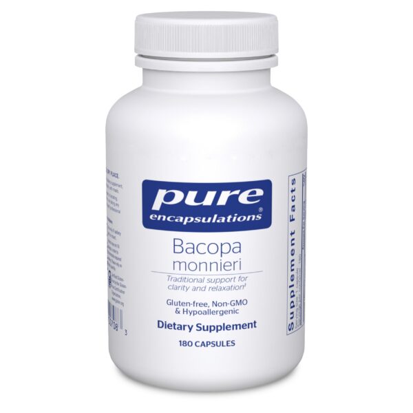 Suplemento Bacopa Monnieri Pure Encapsulations frasco con cápsulas