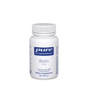 Pure Encapsulations biotina 8 mg para fortalecimiento de cabello, piel y uñas