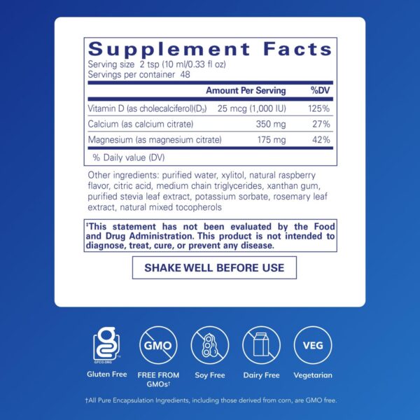 Etiqueta del producto Pure Encapsulations Cal/Mag/D Líquido