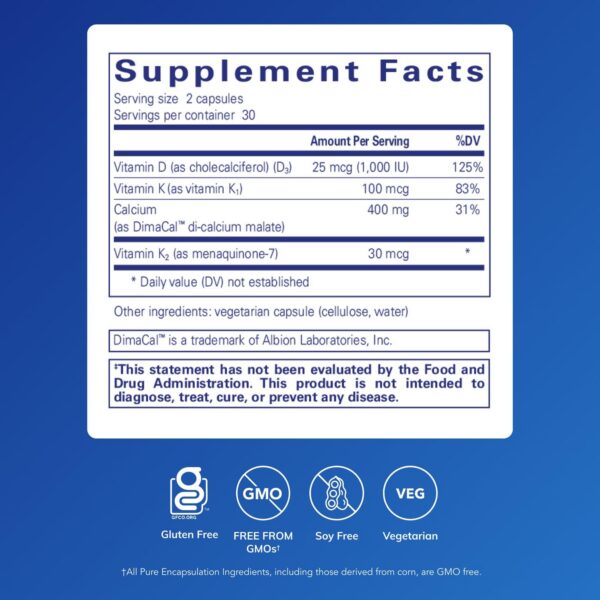 Etiqueta de Pure Encapsulations Calcium K/D 60 cápsulas