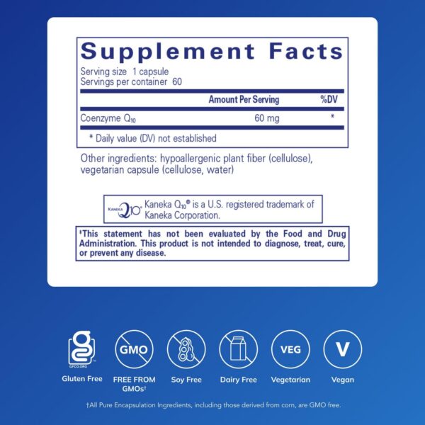 Frasco lateral de Pure Encapsulations CoQ10 60 mg