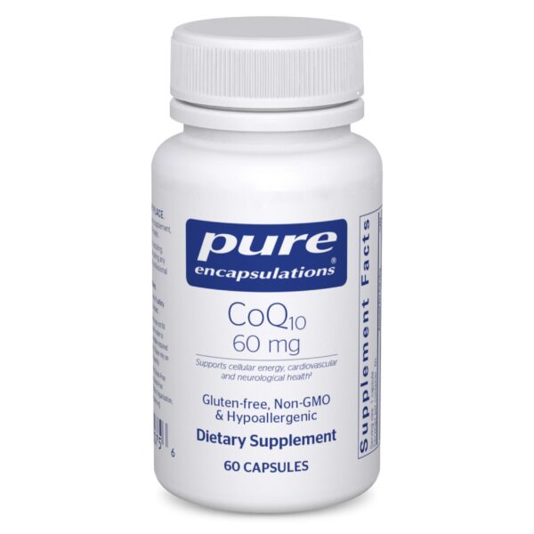 Frasco con etiqueta de Pure Encapsulations CoQ10 60 mg