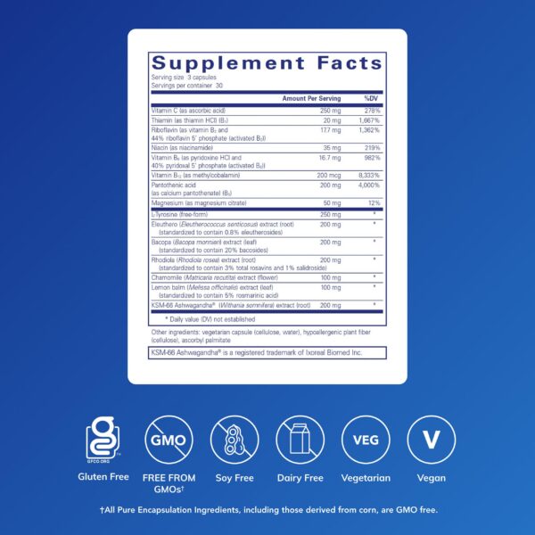 Etiqueta lateral de Pure Encapsulations Daily Stress Formula