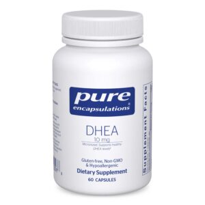 Frasco blanco con etiqueta DHEA 10 mg - Pure Encapsulations
