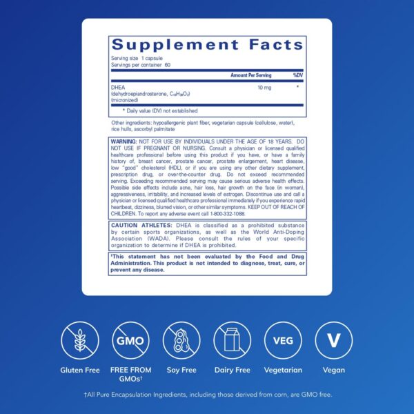 Etiqueta frontal del producto DHEA micronizado