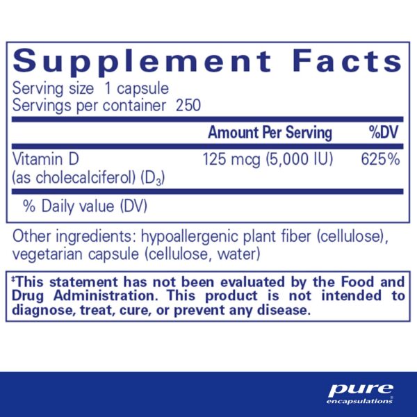 Frasco Pure Encapsulations vitamina D3 suplemento