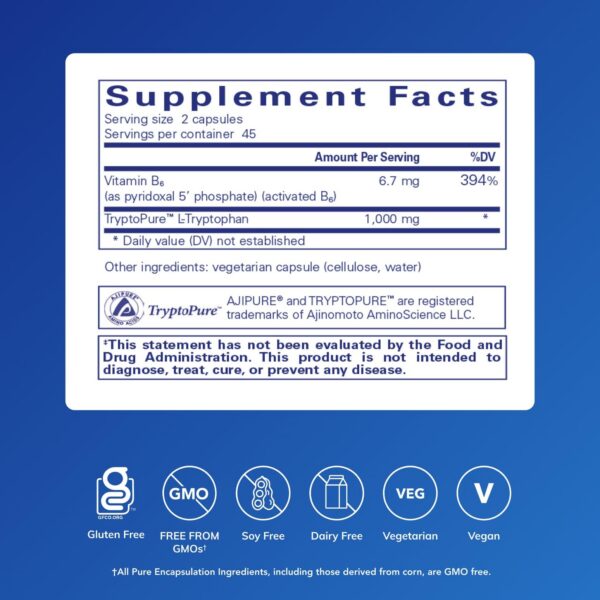 Etiqueta frontal Pure Encapsulations L-Tryptophan